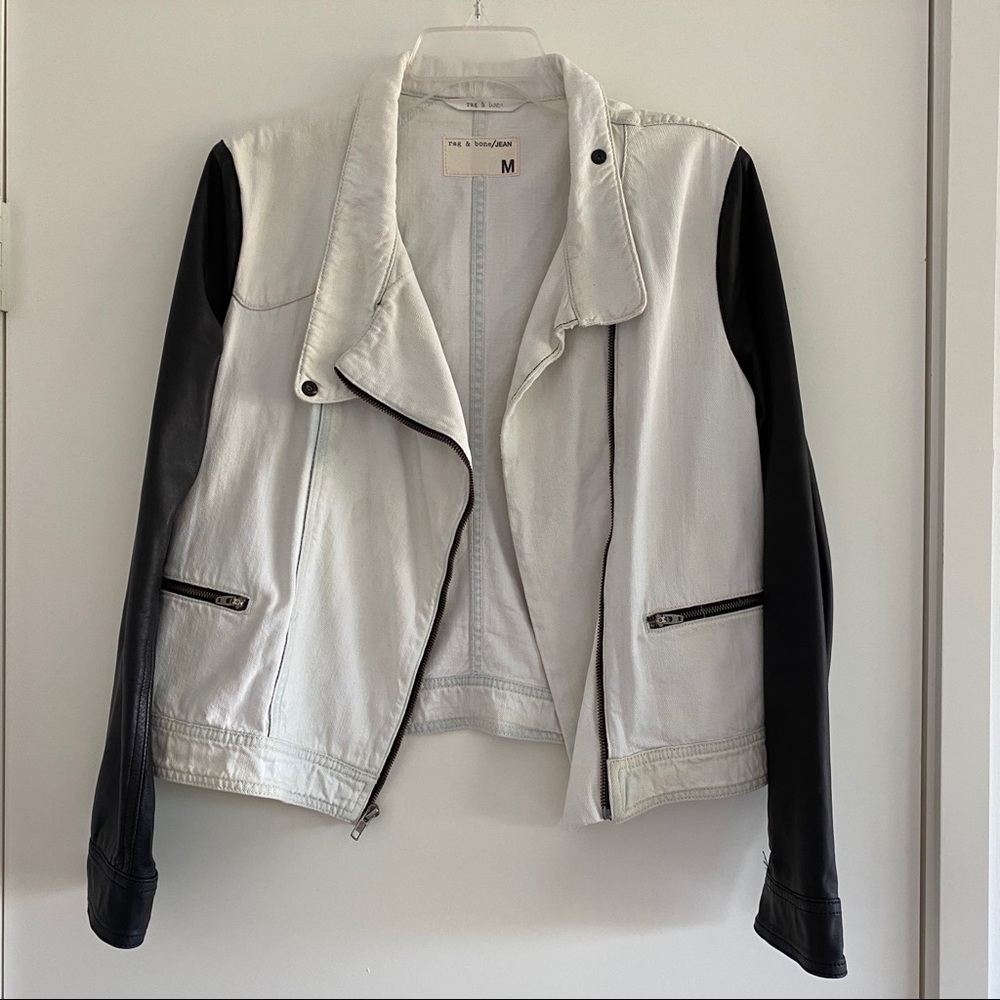 Rag & Bone Acid Denim Wash Leather Jacket, Size M - Picture 1 of 8